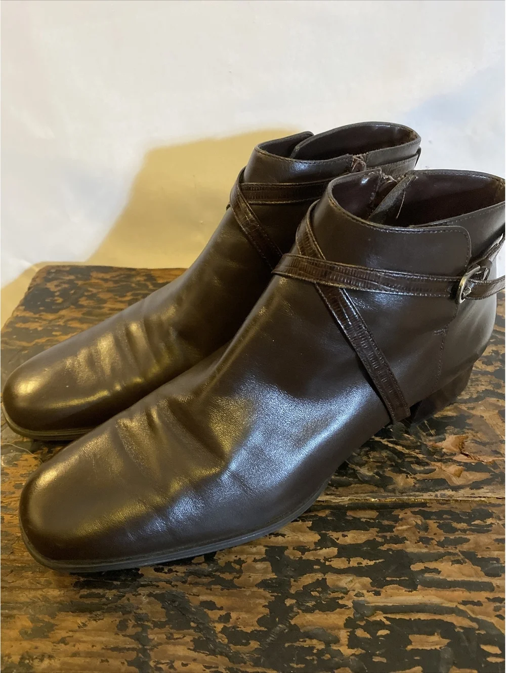 Michelle D Brown Leather Heeled Ankle Boots Size 10M